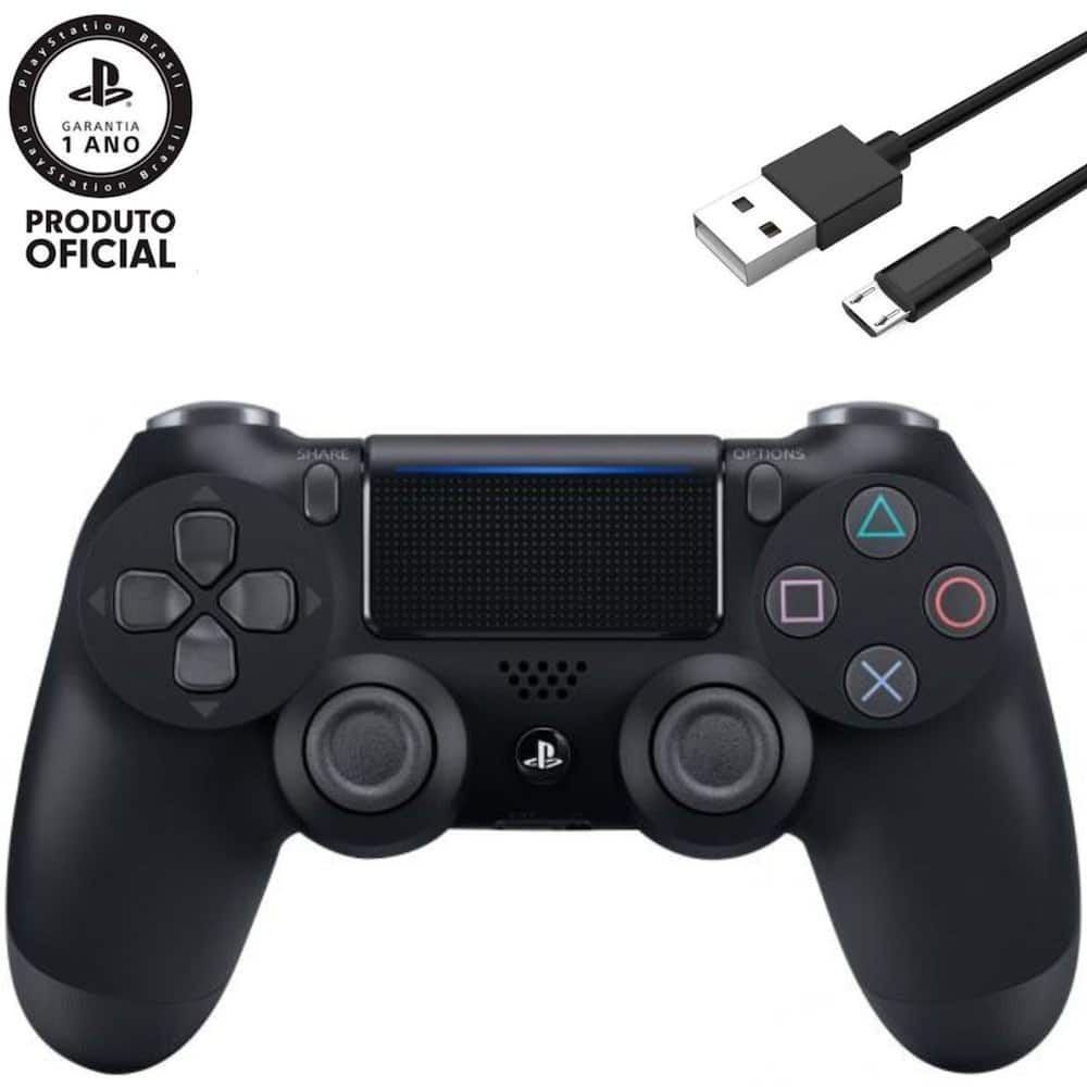 Controle PS 4 Dualshock 4 Original Sony Preto Onix Black Lacrado + Cabo