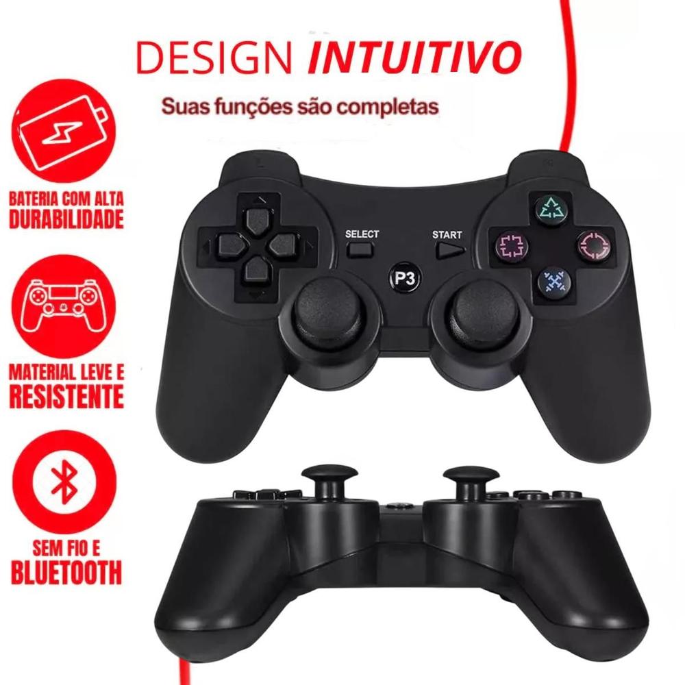 Controle Sem Fio Compatível Para Ps3 Pc Joystick Manete Cor Preto Mais Cabo de Carregamento - foto 2