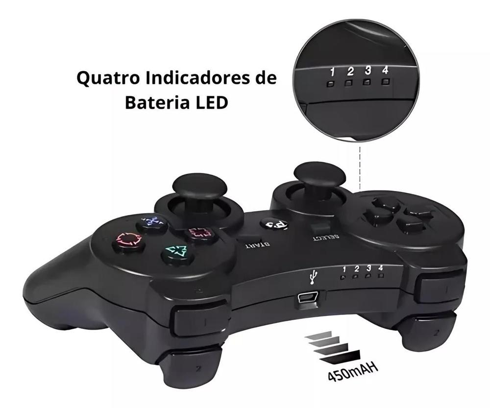 Controle Sem Fio Compatível Para Ps3 Pc Joystick Manete Cor Preto Mais Cabo de Carregamento - foto 4