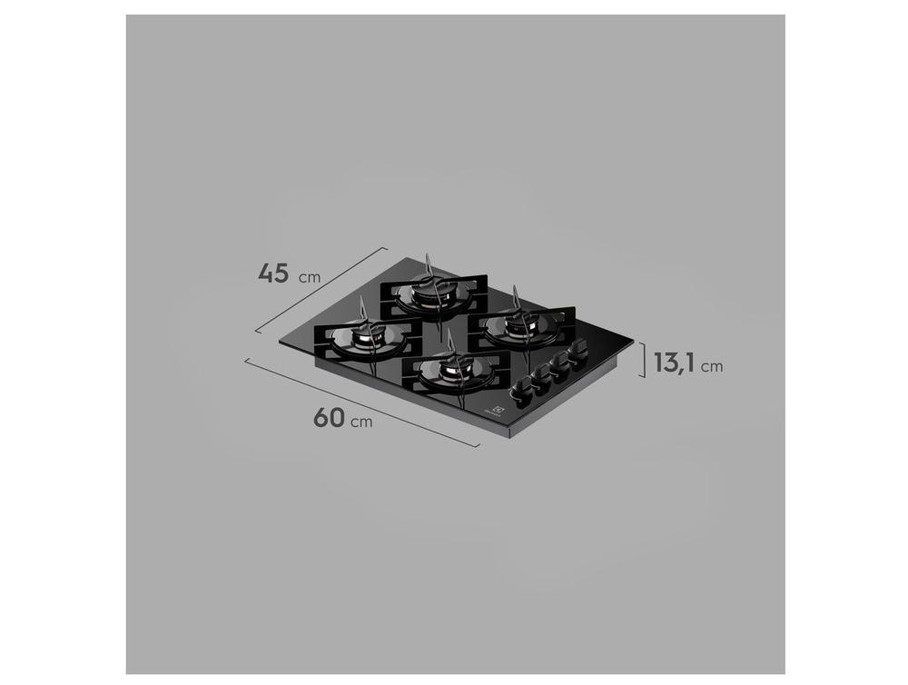 Cooktop 4 Bocas a Gás GLP Electrolux Mesa de Vidro Preto Acendimento Automático Efficient KE4GR - foto 4