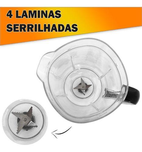 Copo de Liquidificador Compatível Mondial Turbo Premium Inox L1000 L1100 Preto