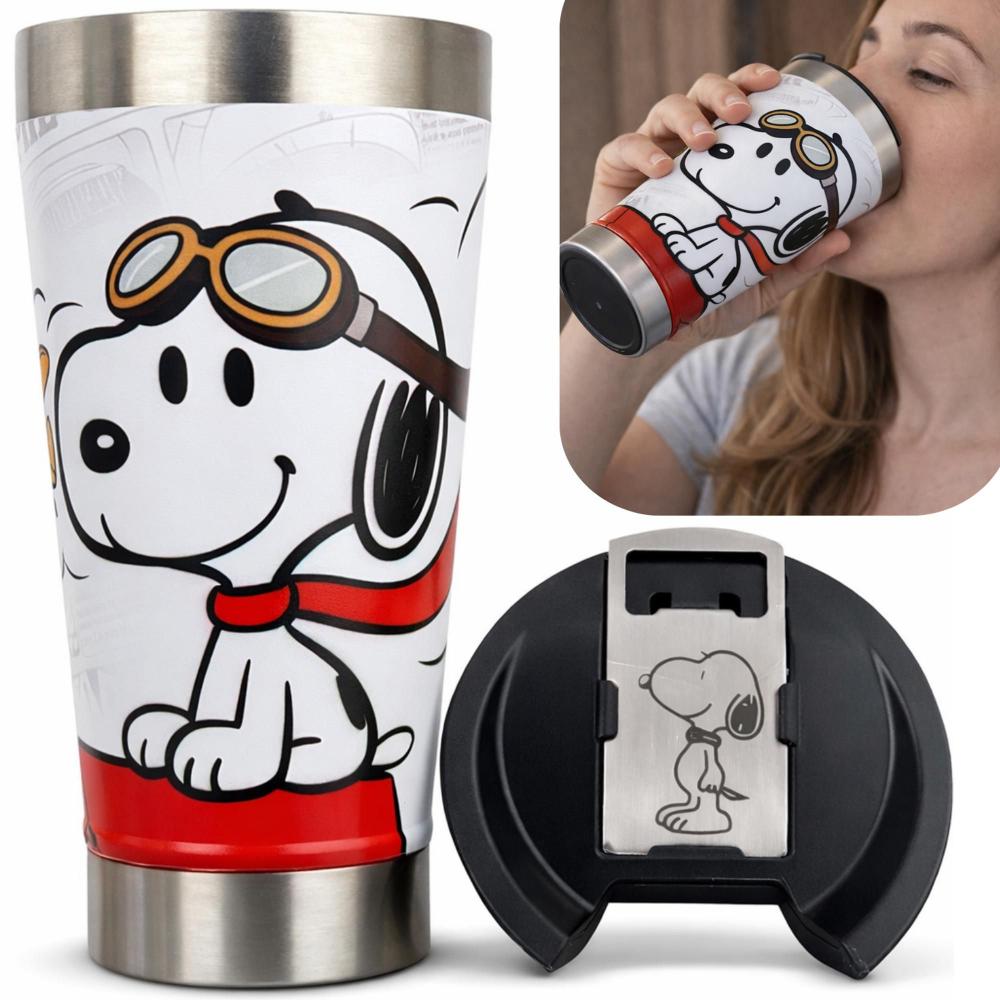 Copo Térmico 500ml Aço Inox Snoopy 360 Gravado UV Mantém Bebida Gelada Alta Qualidade Premium - COPO SNOOP