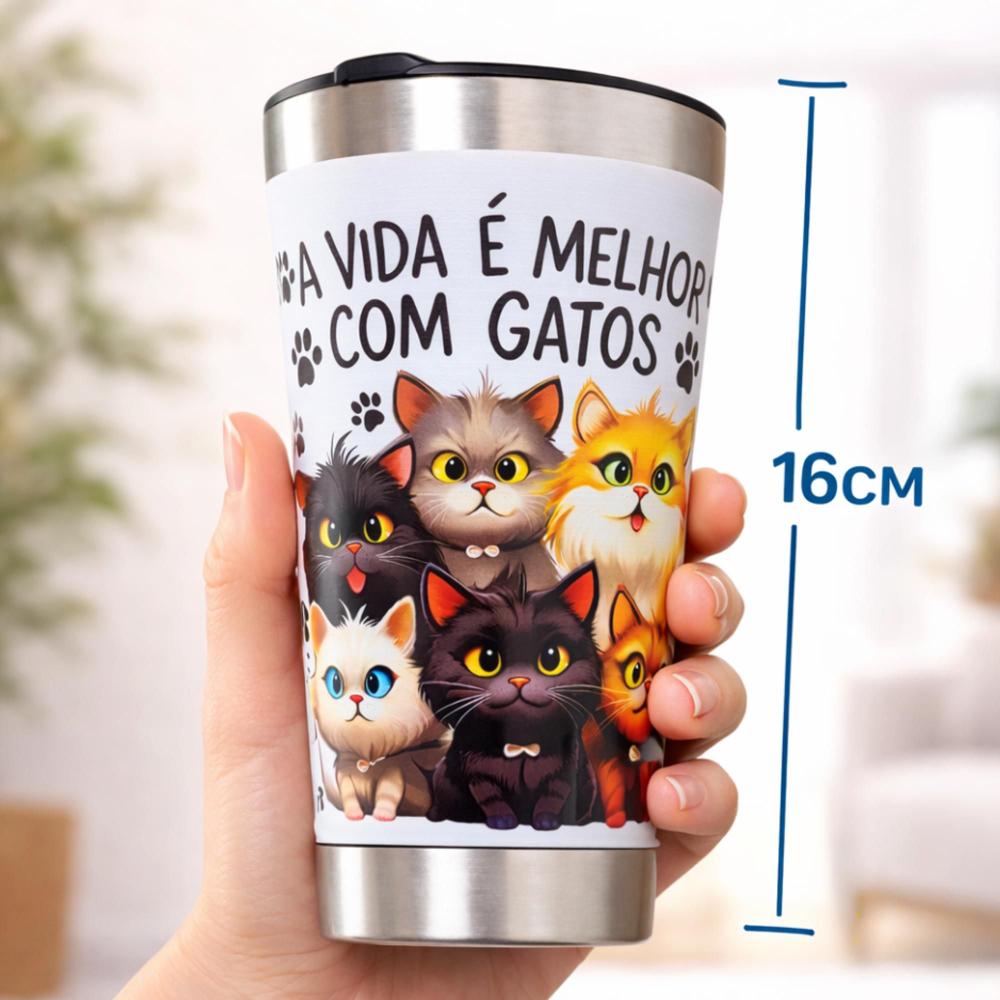 Copo Térmico Personalizado 360 Gatos 500 ml Qualidade Premium Gravado UV Presente Amantes de Gatos - Copo... - foto 2