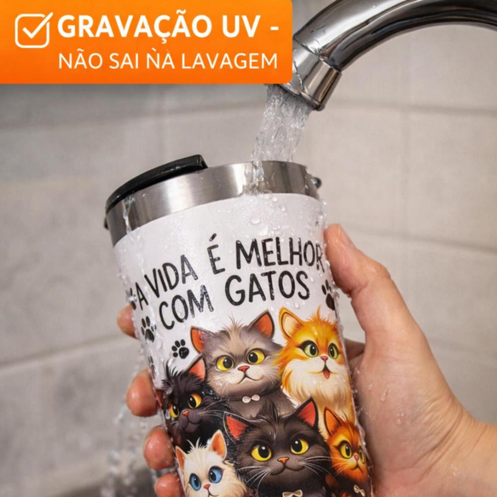 Copo Térmico Personalizado 360 Gatos 500 ml Qualidade Premium Gravado UV Presente Amantes de Gatos - Copo... - foto 4