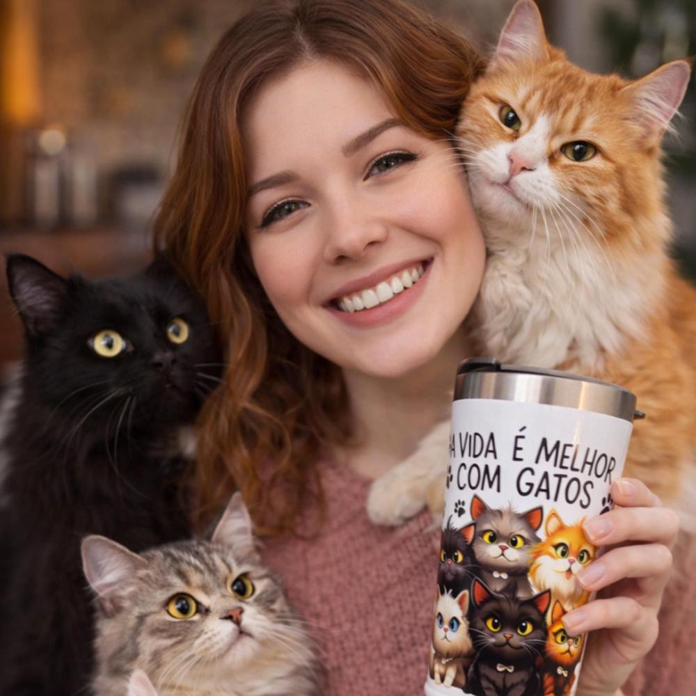 Copo Térmico Personalizado 360 Gatos 500 ml Qualidade Premium Gravado UV Presente Amantes de Gatos - Copo... - foto 3