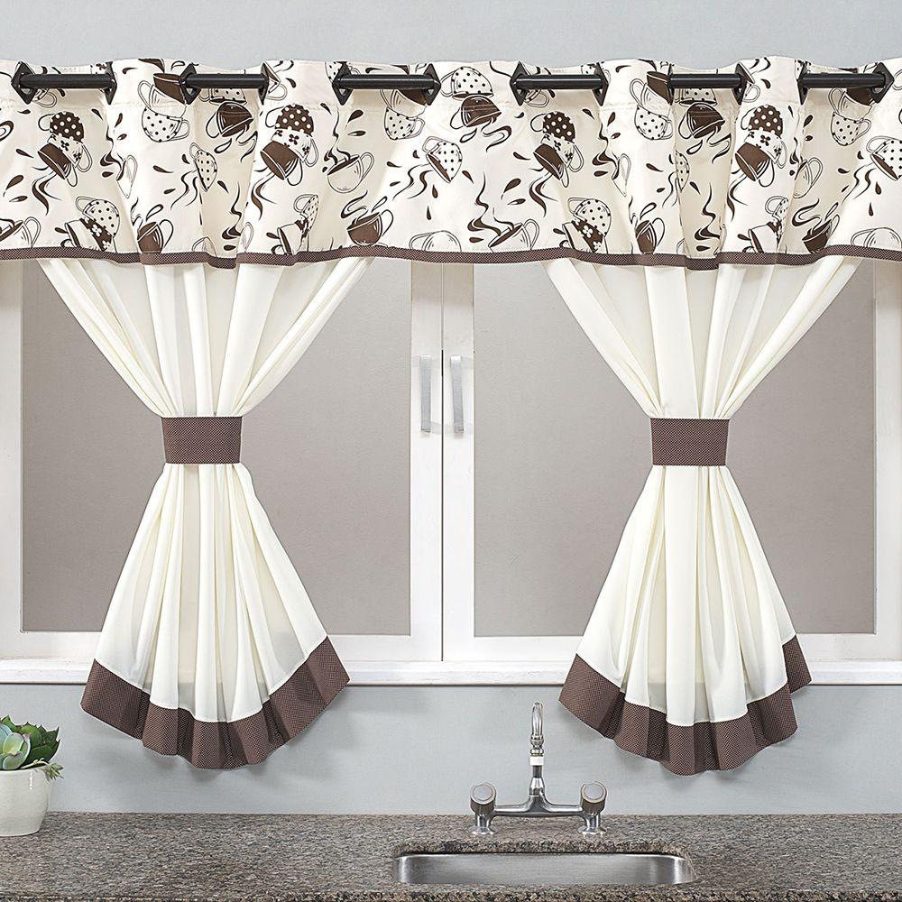 Cortina Para Cozinha Home Dona Nenê com ilhós para Varão Simples Tecido Oxfor 2,80m x 1,40m - Borda Bordados