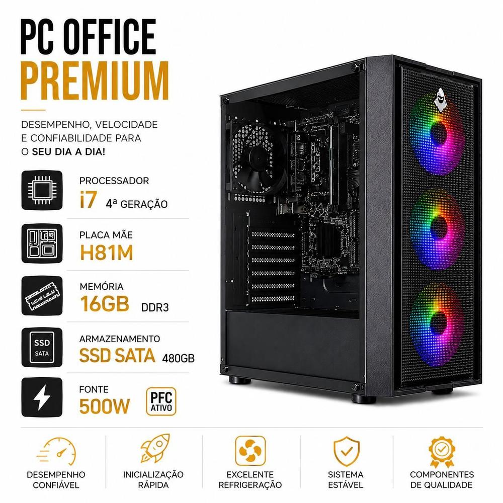Cpu Pc Gamer Intel Barato Core I7 3.4ghz 16gb Ssd 480gb 500w - Option Soluções