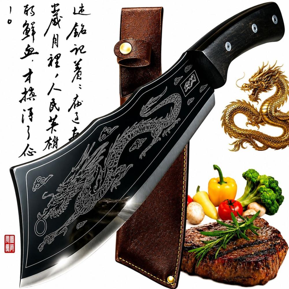 Faca Cutelo Dragão Oriental Aço Inox Churrasco Cozinha - Genérico