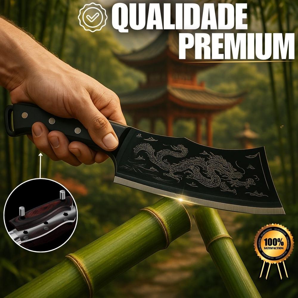 Faca Cutelo Dragão Oriental Aço Inox Churrasco Cozinha - Genérico - foto 4