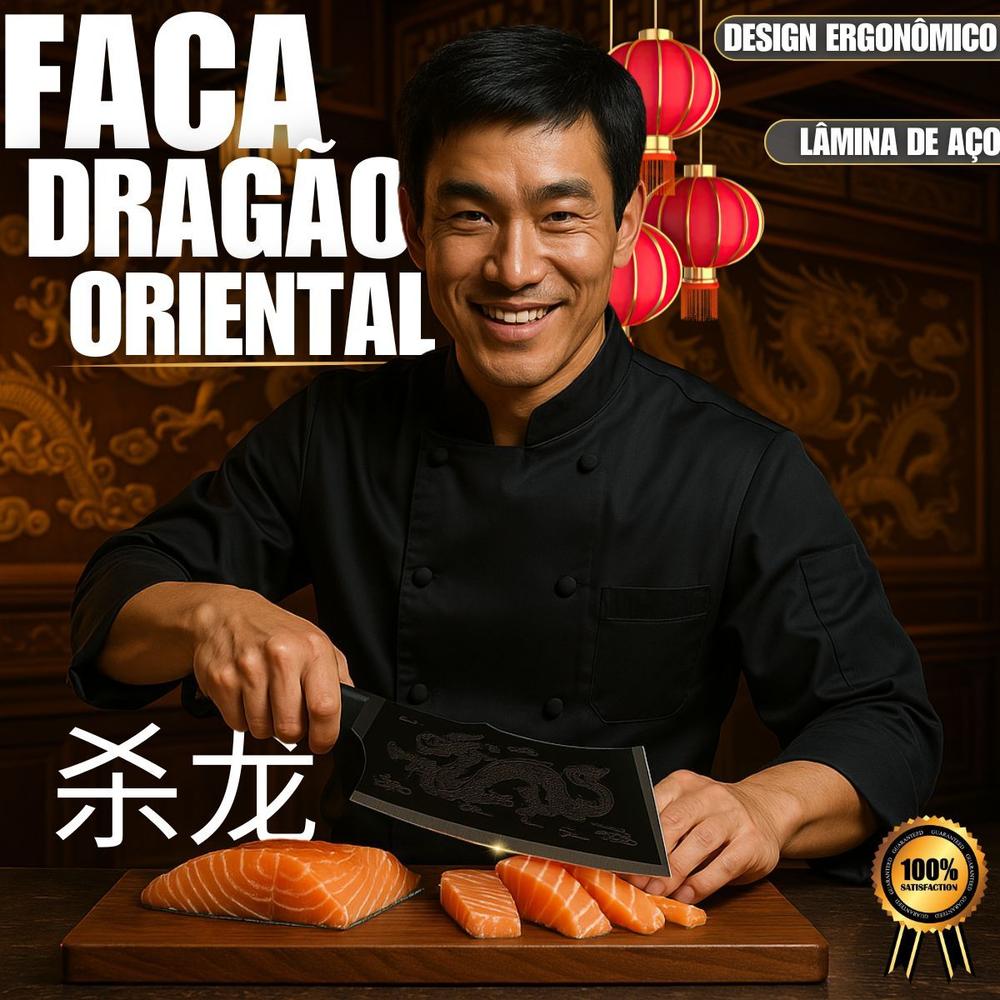 Faca Cutelo Dragão Oriental Aço Inox Churrasco Cozinha - Genérico - foto 2