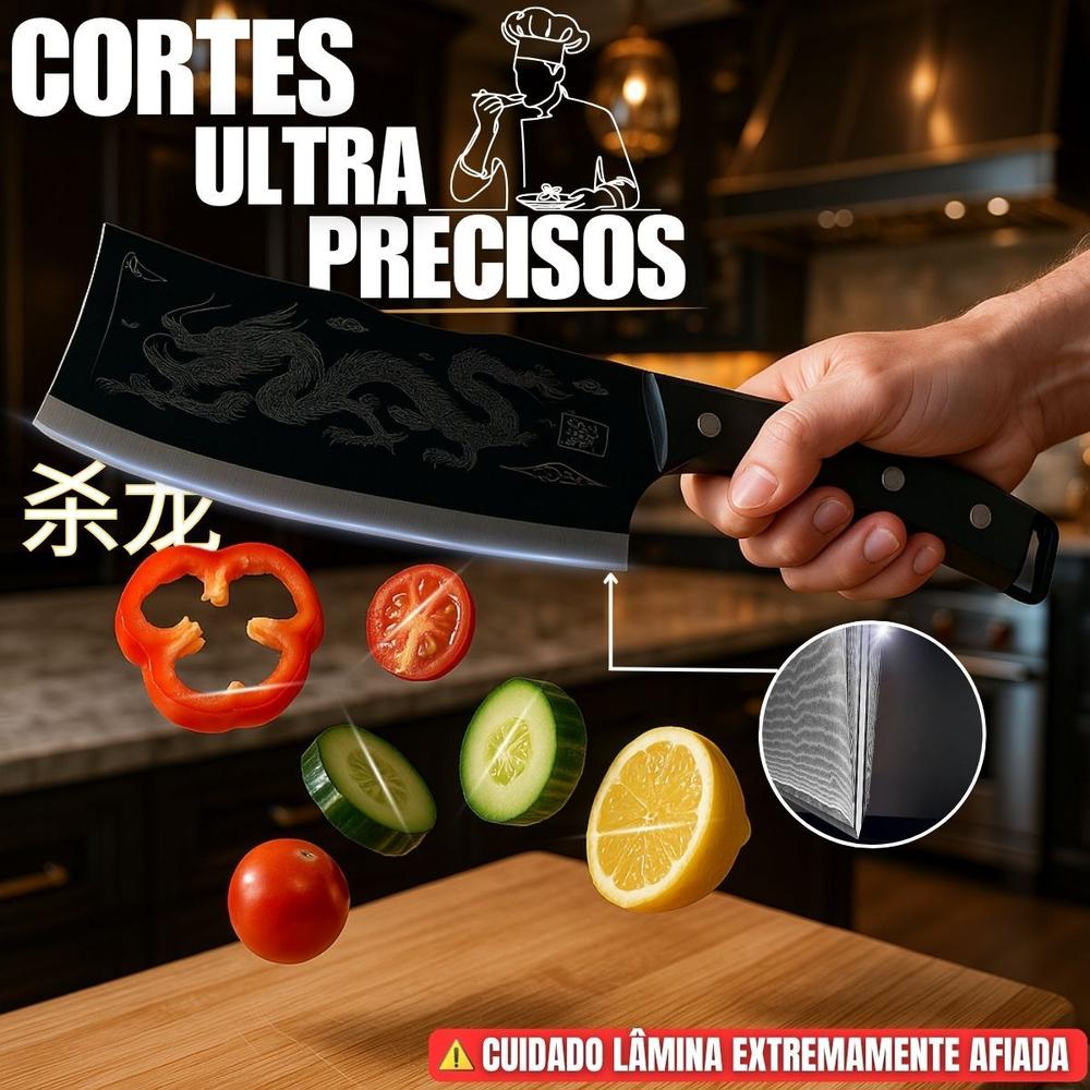 Faca Cutelo Dragão Oriental Aço Inox Churrasco Cozinha - Genérico - foto 3