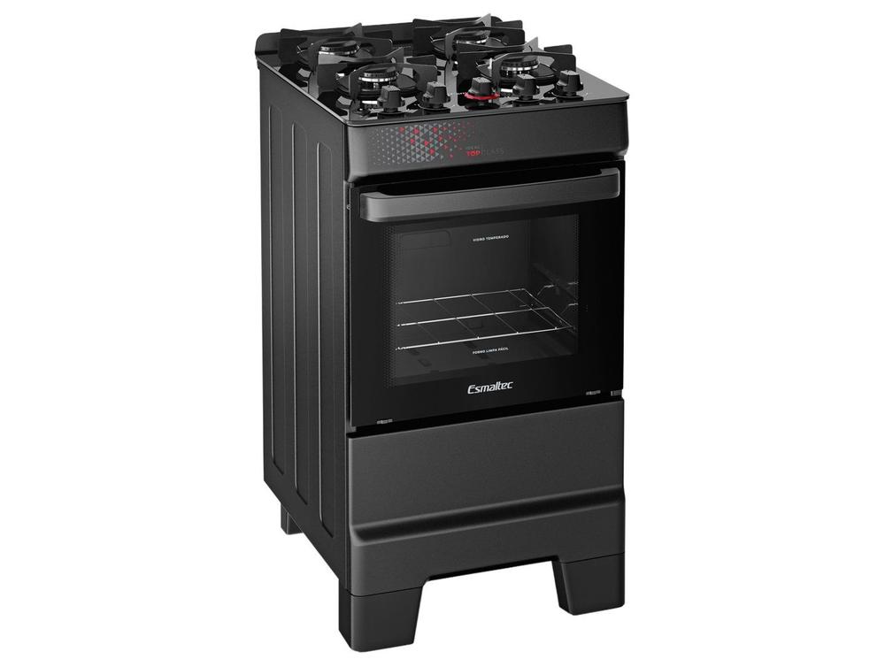 Fogão 4 Bocas Esmaltec Preto Mesa de Vidro Esmaltec Ideal Top Glass