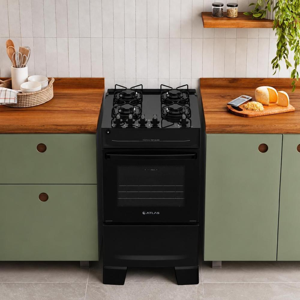 Fogão de Piso 4 Bocas Atlas Tropical Top Glass Preto Bivolt ,Mesa de Vidro, Acendimento Automático e Forno 48L - foto 4