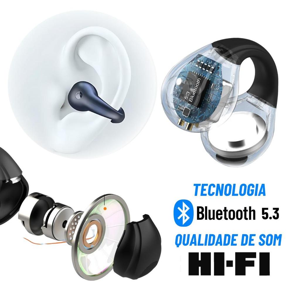 Fone De Ouvido Bluetooth Sem Fio Earcuffs Esportivo Brinco - ONYON