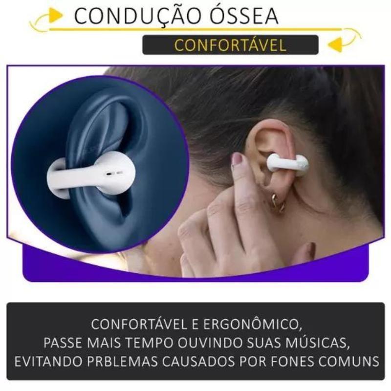 Fone de Ouvido Condução Óssea À Prova D'água Brinco Tipo Gancho Sem Fio Cor Preto