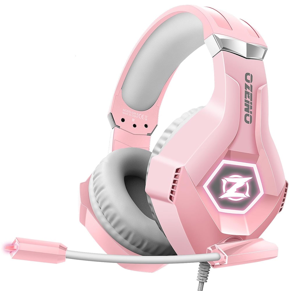 Fone de ouvido para jogos Ozeino para PC, PS4, PS5, Xbox com 7.1 Sound Pink