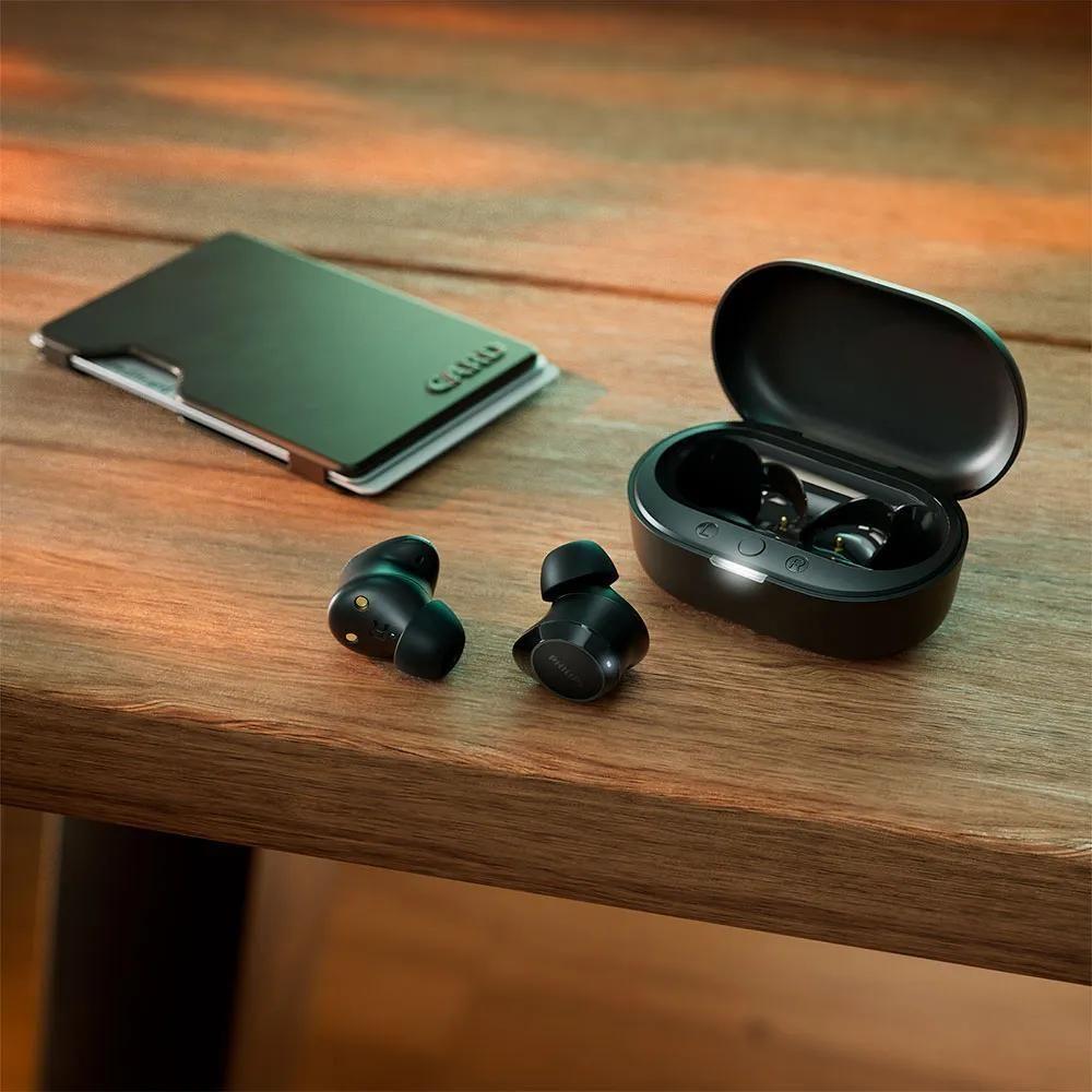 Fone de Ouvido Preto Bluetooth Academia Buds Philips TAT1209 TWS Earbuds Fone Sem Fio Cancelamento de Ruído