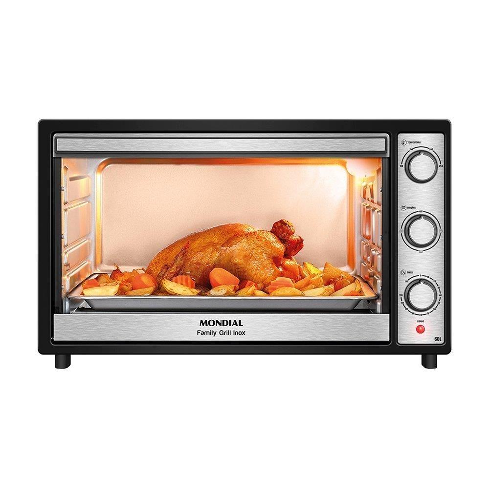 Forno Elétrico de Bancada Mondial 60 Litros FRN-60-BI Family Grill, 1800W, Preto/Inox