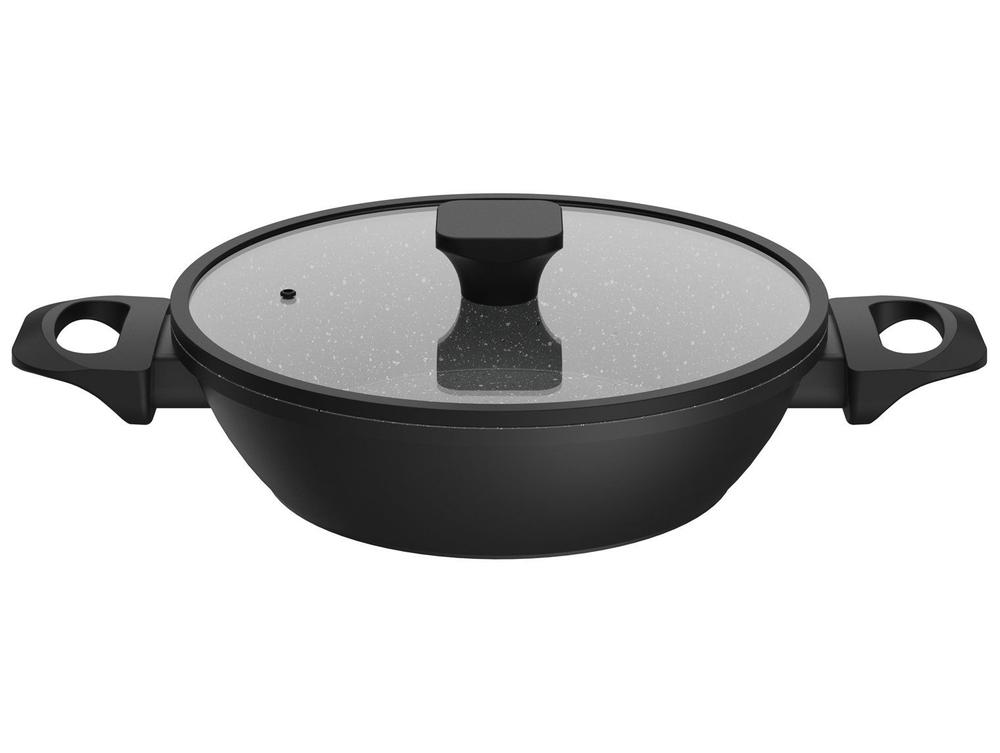 Frigideira Brinox de Alumínio com Tampa Indução Stone Preta 24cm