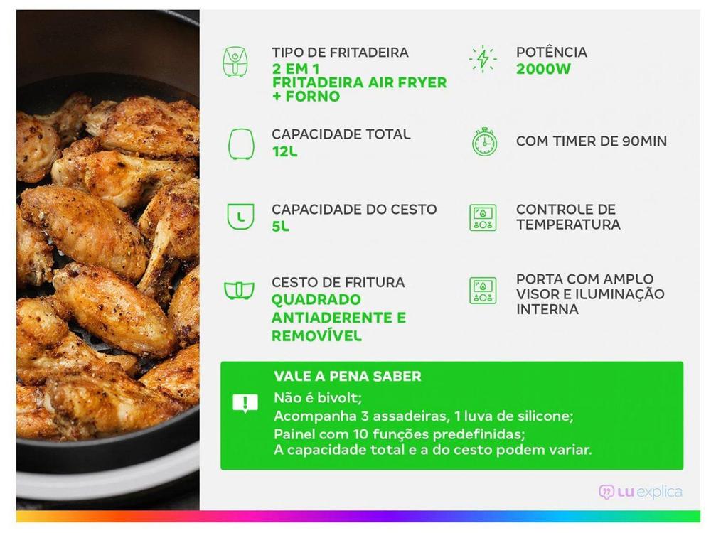 Fritadeira Air Fryer Forno Mondial AFON-12L-BI 12L 2200W 220V - Preto/Inox
