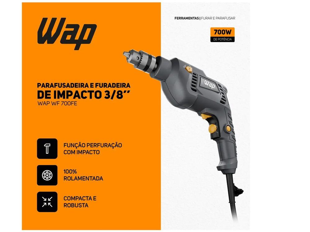 Furadeira e Parafusadeira de Impacto Wap 700W 2 Peças WF 700FE - foto 3