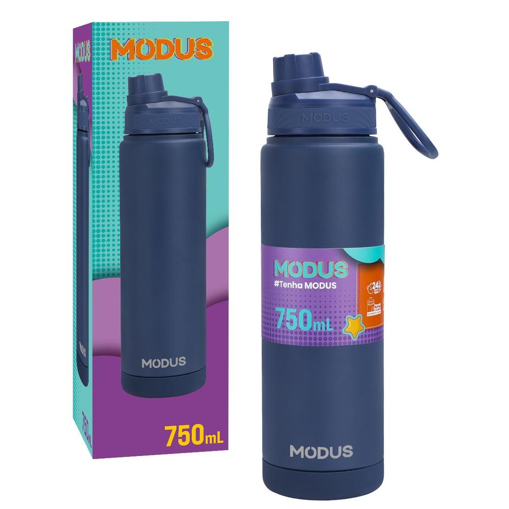 Garrafa Térmica Água Café Suco MODUS Aço Inox 750ml Parede Dupla Com Base de Silicone