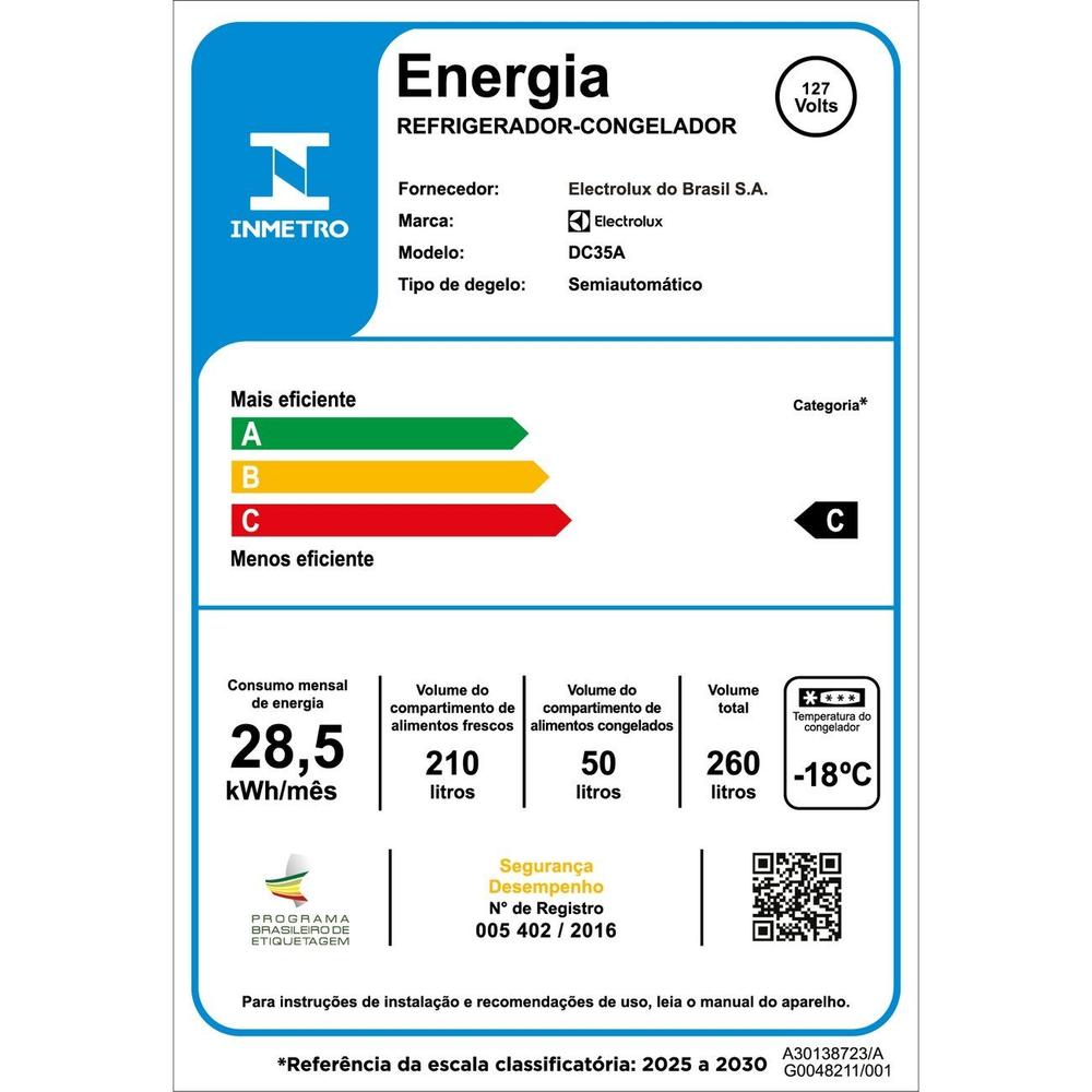 Geladeira Electrolux Cycle Defrost 260L Super Freezer Duplex Branca DC35A