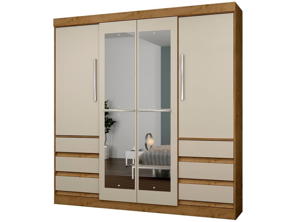 Guarda-roupa Casal com Espelho 4 Portas 6 Gavetas Araplac Sofia
