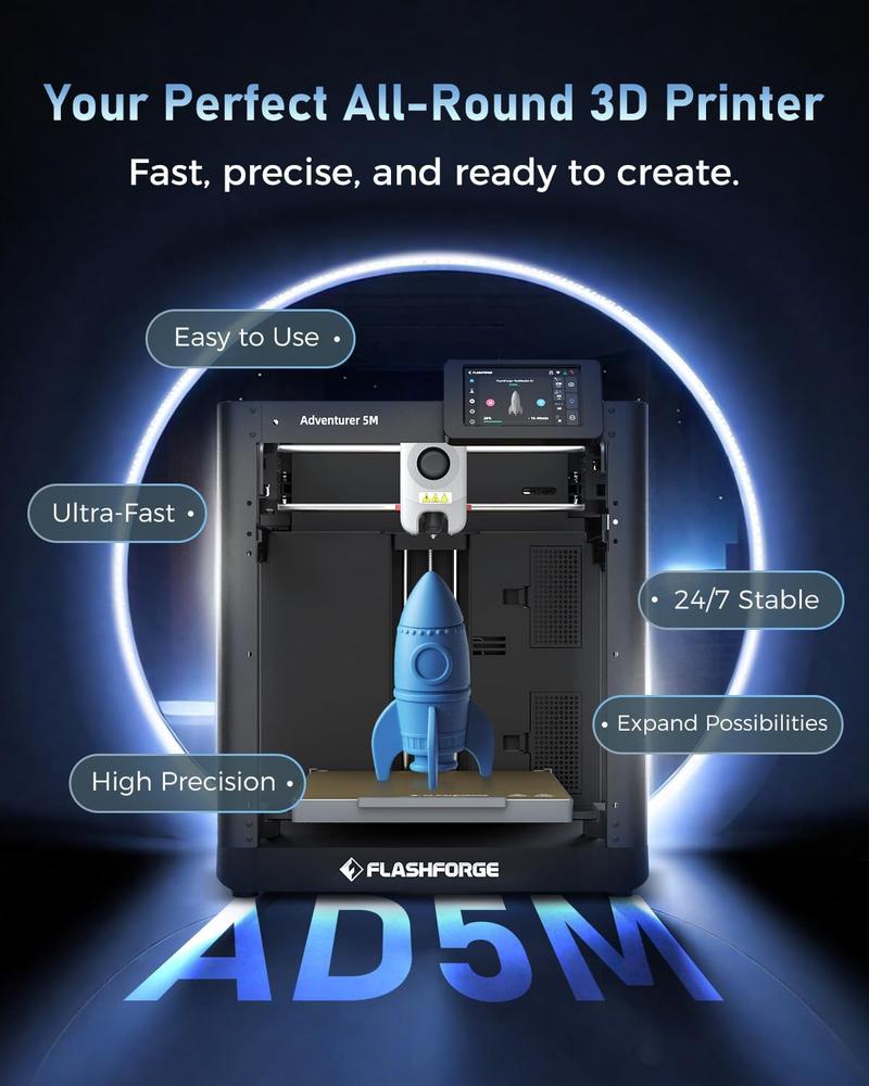 Impressora 3D FLASHFORGE AD5M CoReXY 600 mm/s com nivelamento automático