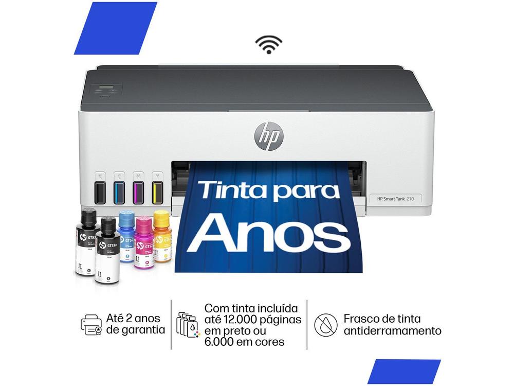 Impressora HP Smart Tank 210 Jato de Tinta Térmico Colorida Wi-Fi USB