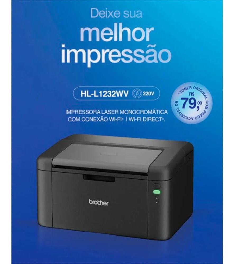 Impressora laser monocromatica brother hll-1232w wi-fi 110v preto