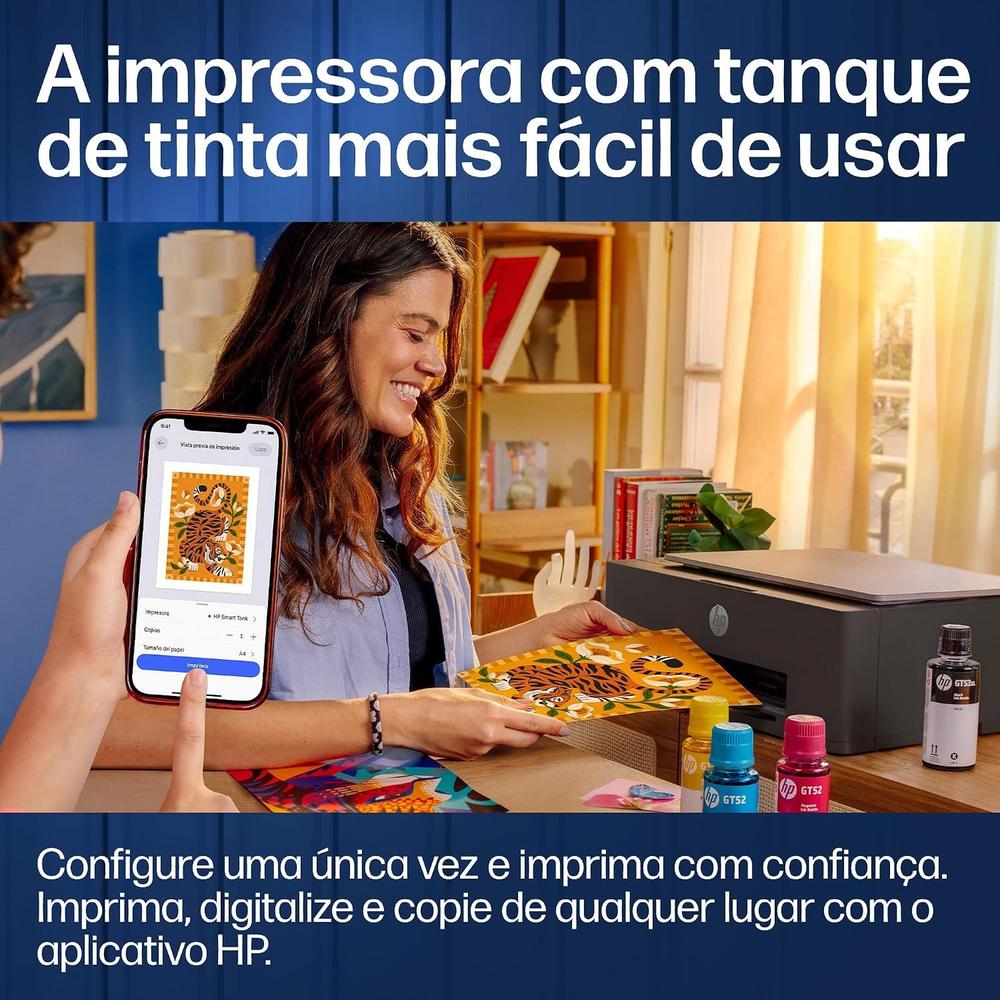 Impressora Multifuncional HP Smart Tank 584 Tinta Colorida Wifi USB Scanner Cinza Bivolt