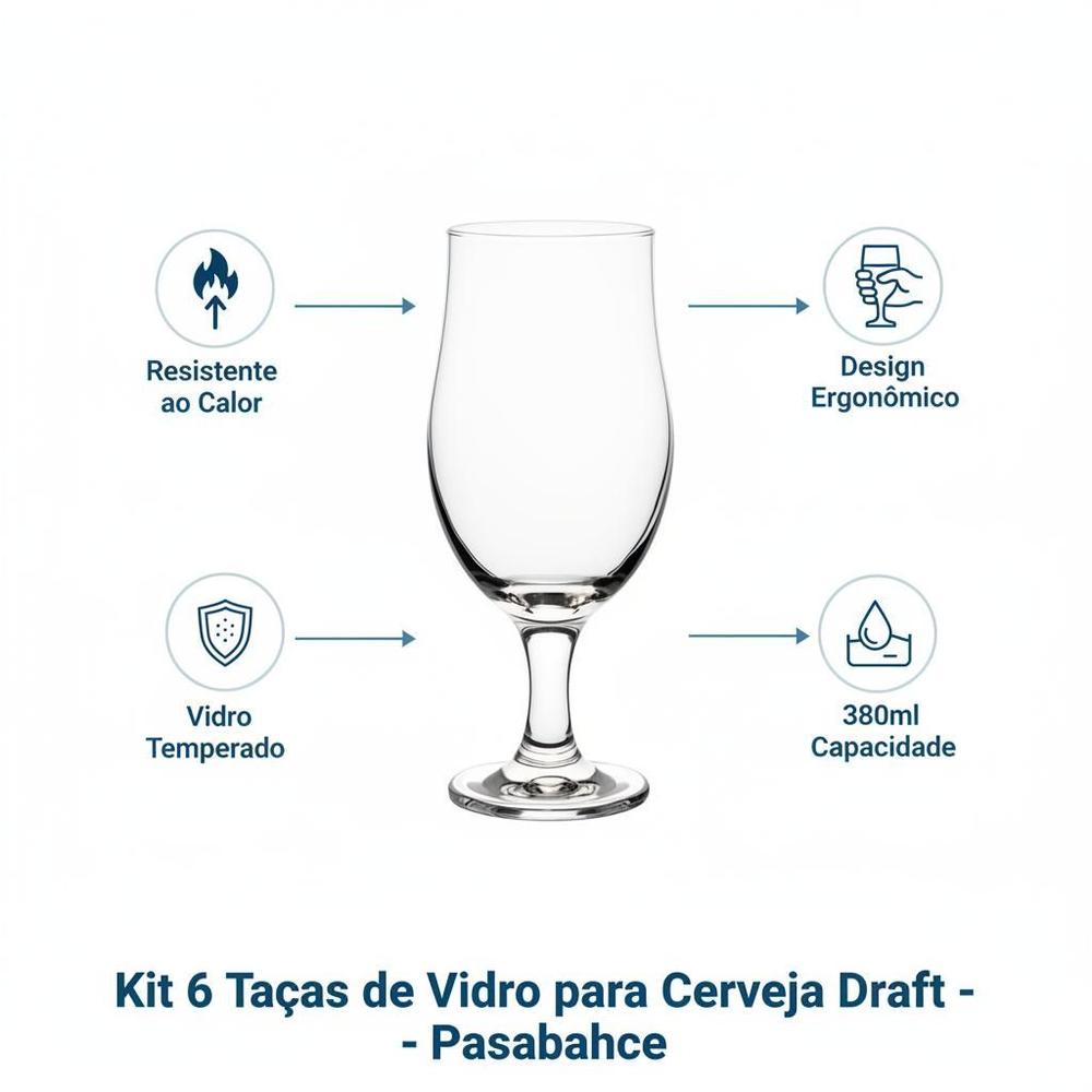 Jogo 6 Taças Draft 380ml Pasabahce Perfeitas para Cerveja e Drinks Design Moderno e Cristalino Perfeito... - foto 3