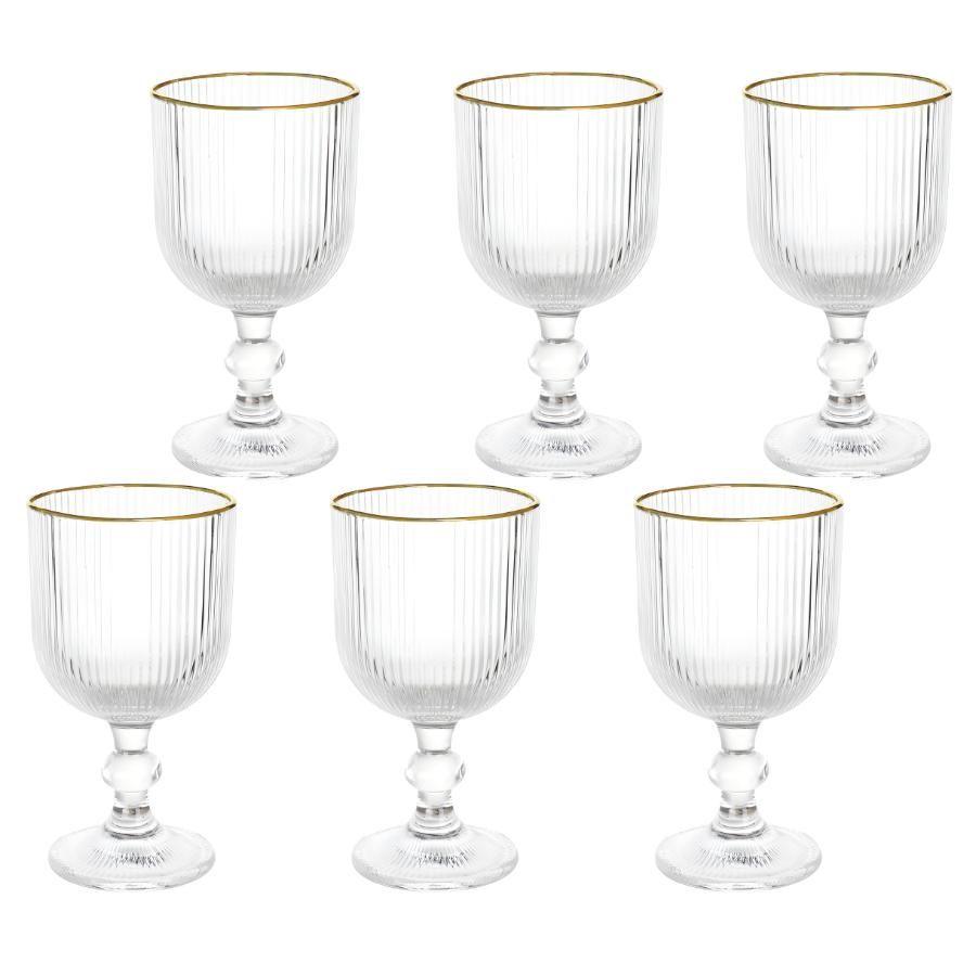 Jogo 6 Taças Versalhes Gold Vidro Canelado Borda Dourada 260ml - CLICK HOUSE