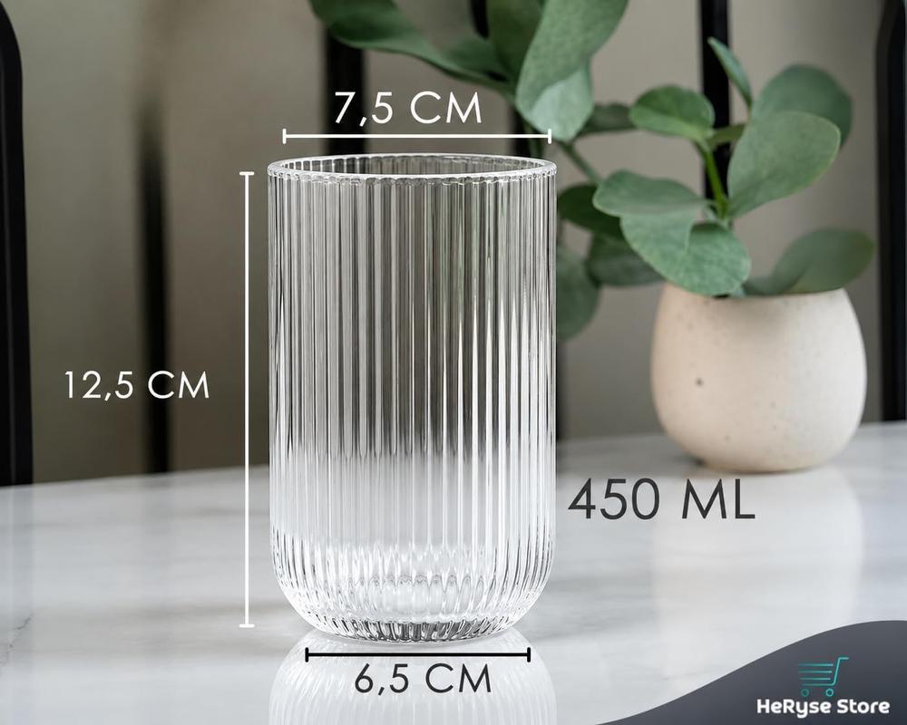 Jogo de 6 Copos de Vidro Canelado Transparente 450ml para Água, Suco e Bebidas - Importado - foto 2