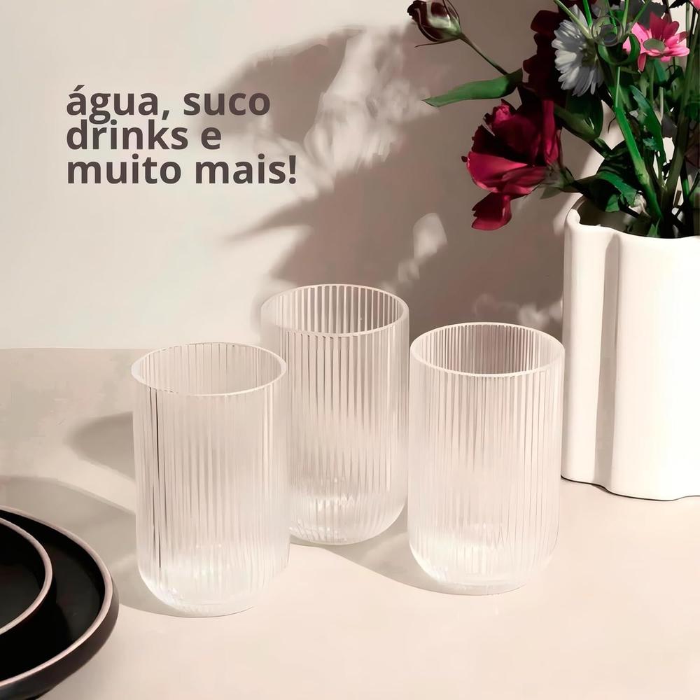 Jogo de 6 Copos de Vidro Canelado Transparente 450ml para Água, Suco e Bebidas - Importado - foto 3