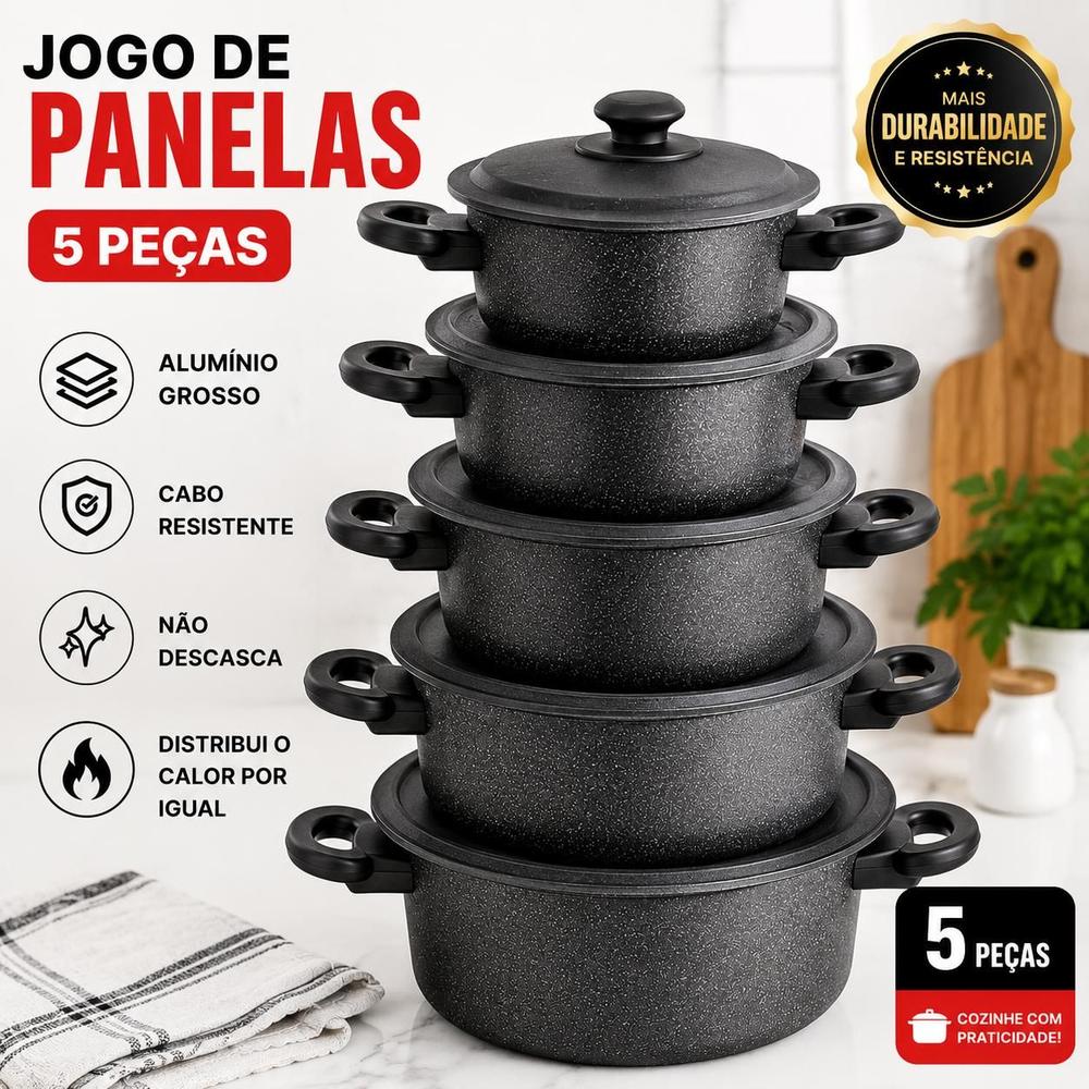 Jogo de panela 5 peças craqueado premium forte alumínio reforçado