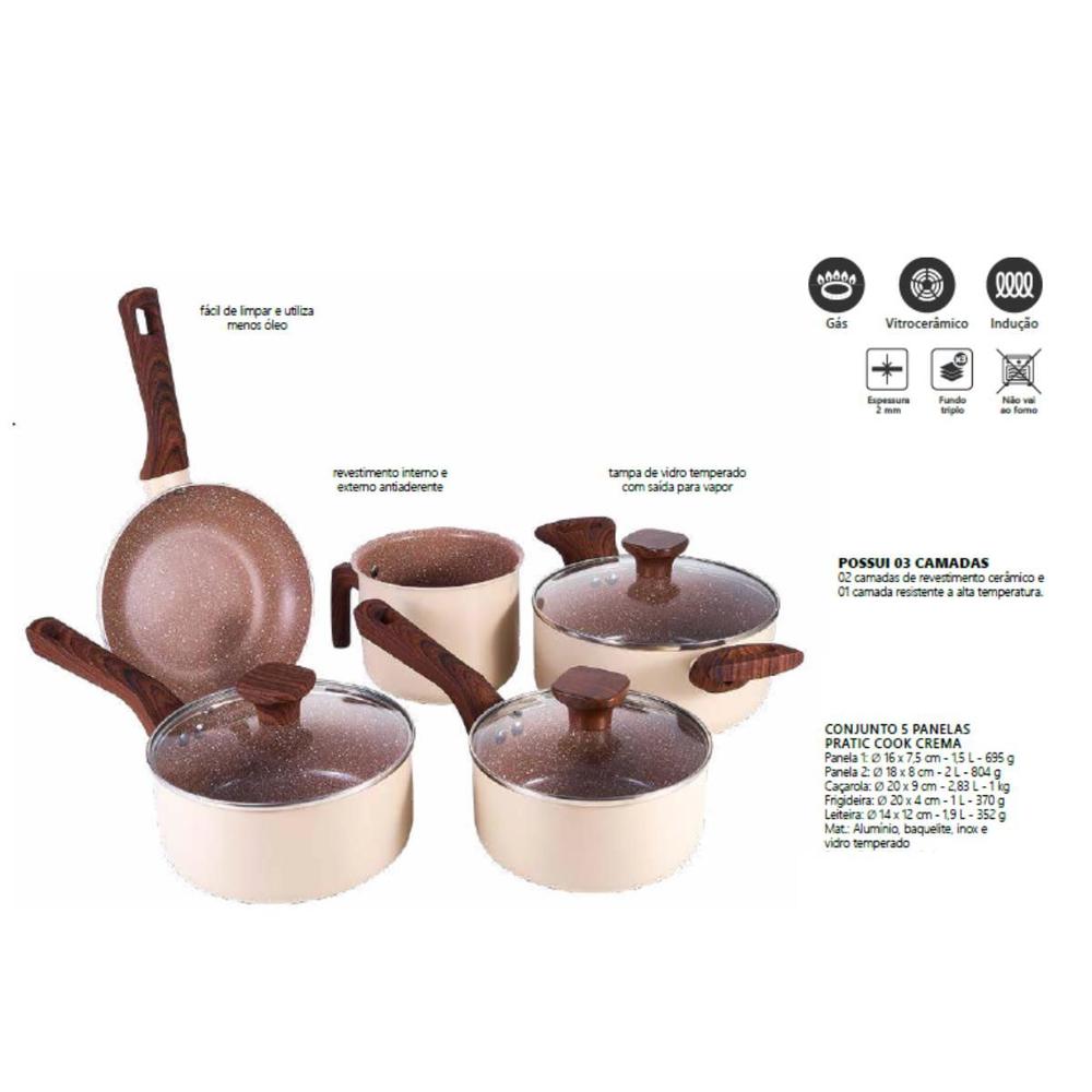 Jogo de Panelas Antiaderente Cerâmica Cooktop Fogão Indução Kit 5 Peças Conjunto - Mimo Style - foto 3