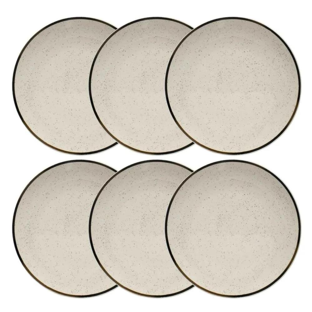 Jogo de Pratos Cerâmica Sobremesa Kit 6pcs 20cm Oxford Rustico Unni Brisa