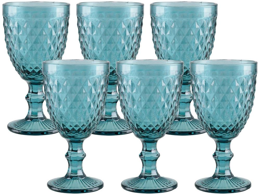 Jogo Taças Vidro 330ml 6 Peças Haus Azul