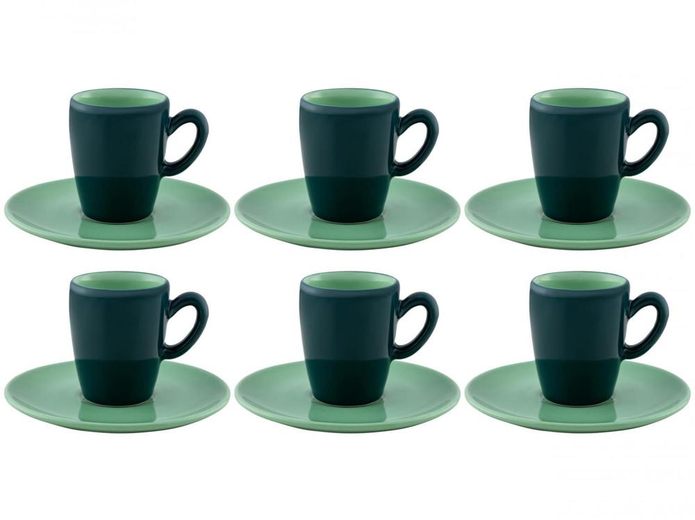 Jogo de Xícaras de Café de Porcelana 75ml Oxford Complementos Espresso 6 Peças Verde