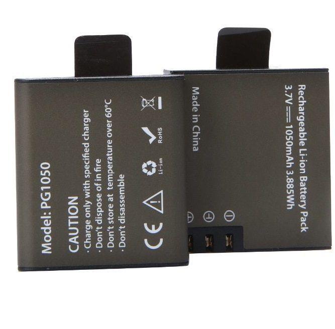 Kit 02 Bateria Eken Original PG1050 Li-Ion 3.7 v 1050mAh Extra para Câmera H9R SJCAM H9RS S60 M10