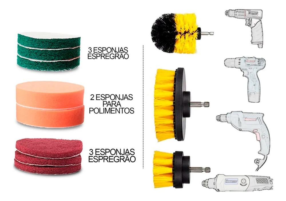 Kit 14 Escova Limpeza Pesada Encaixa Parafusadeira Furadeira - Oz