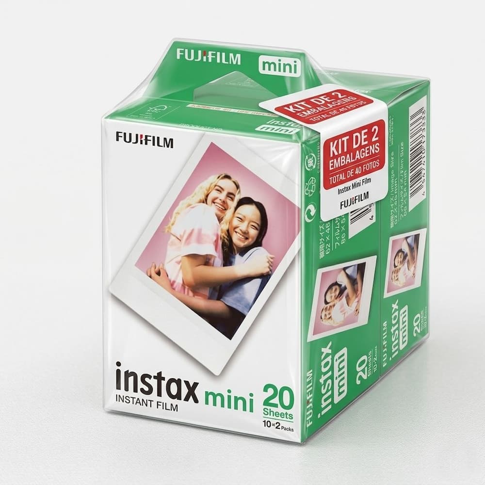 kit 2 Filmes Instax Instantâneo Mini 40 fotos Branco Fujifilm Papel Fotográfico Câmeras