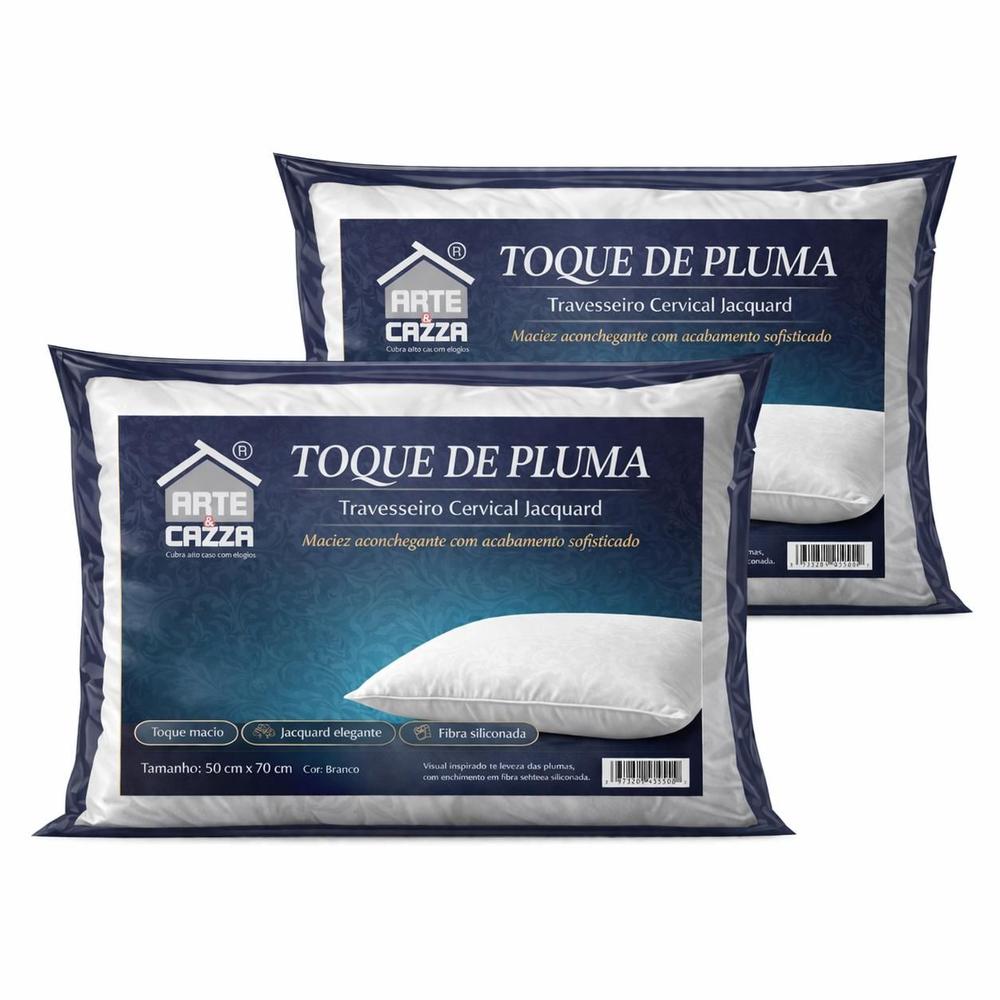 kit 2 Travesseiro Pluma de Ganso Cervical Confortável Antialérgico Jacquard - Arte & Cazza