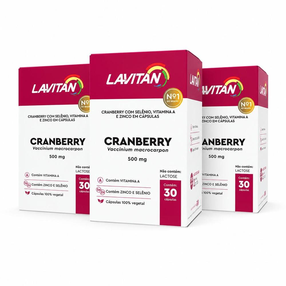 Kit 3 Lavitan Cranberry 500mg Com Vitamina A Zinco e Selênio