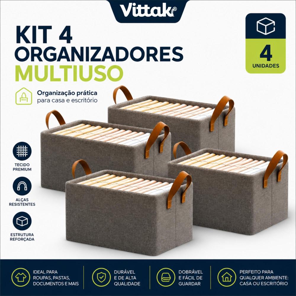 Kit 4 Caixas Organizadoras Dobrável Para Roupas Objetos Brinquedos Armários Multiuso Vittak - foto 2