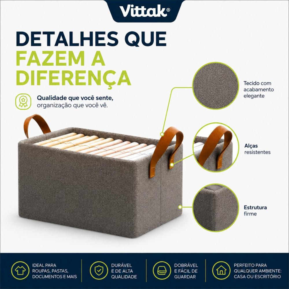 Kit 4 Caixas Organizadoras Dobrável Para Roupas Objetos Brinquedos Armários Multiuso Vittak - foto 4