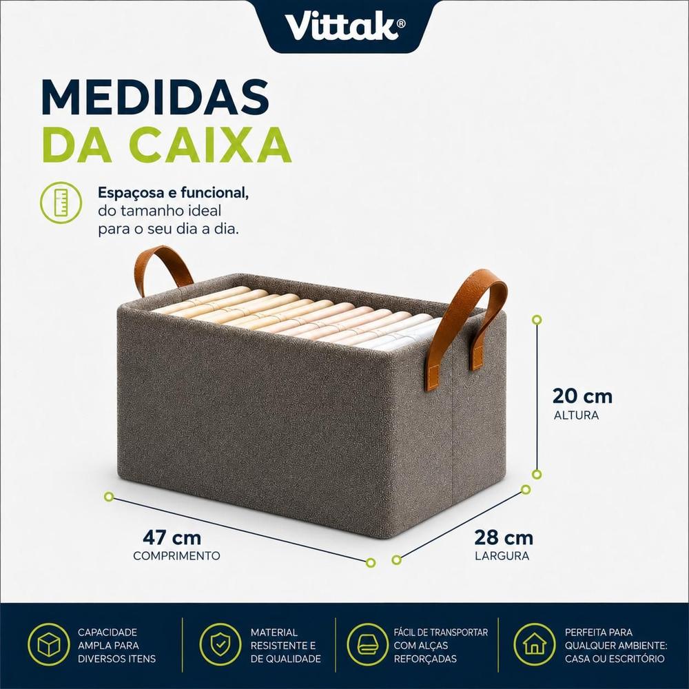 Kit 4 Caixas Organizadoras Dobrável Para Roupas Objetos Brinquedos Armários Multiuso Vittak - foto 3