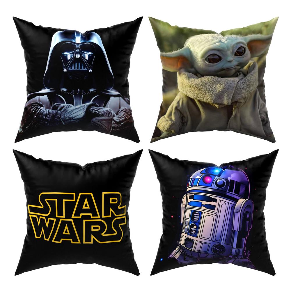 Kit 4 Capas De Almofada Star Wars Baby Yoda Darth Vader Decoração Sala Quarto Geek Decorativa - Nalu Casa e Decoração